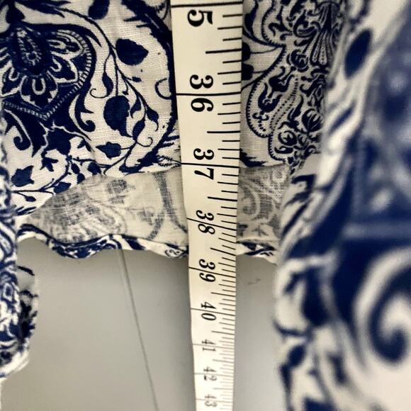 Saks Fifth Avenue Blue Printed Linen Smocked A-line Summer Mini Dress M - Picture 4 of 7